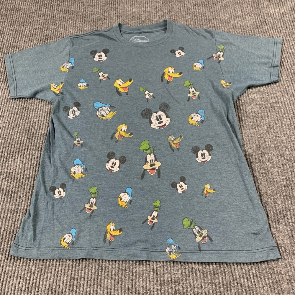 Disney T Shirt Womens Medium M‎ Blue All Over Print Mickey Goofy Donald Friends